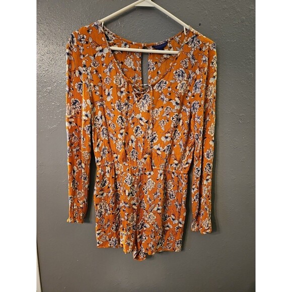Aeropostle Blouse/shorts One Piece orange Floral Size Small Long Sleeve (A4)‎ - Picture 1 of 10